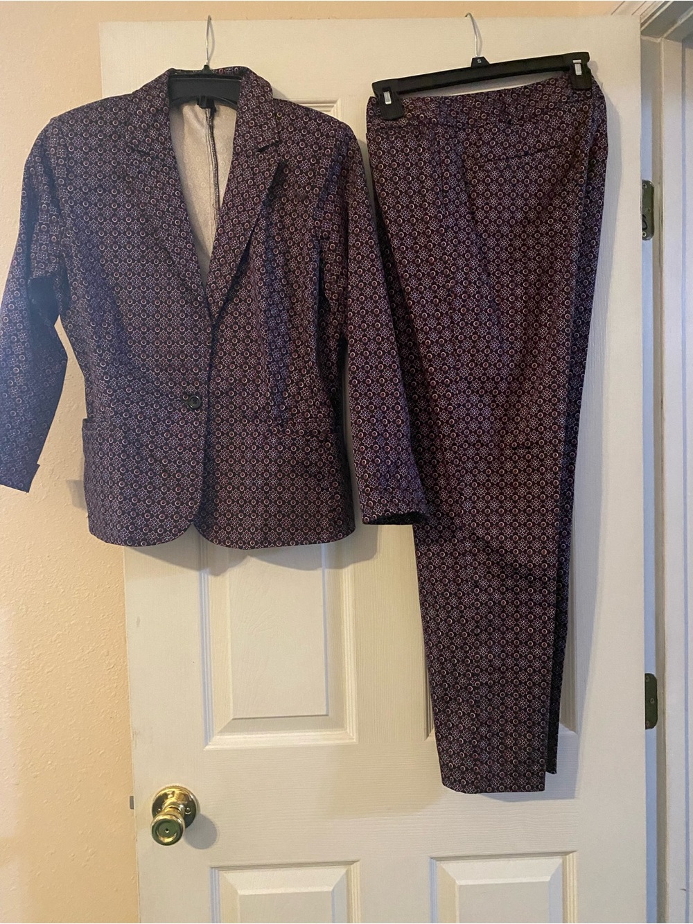 Women's Purple Patterned Blazer & Trousers Set